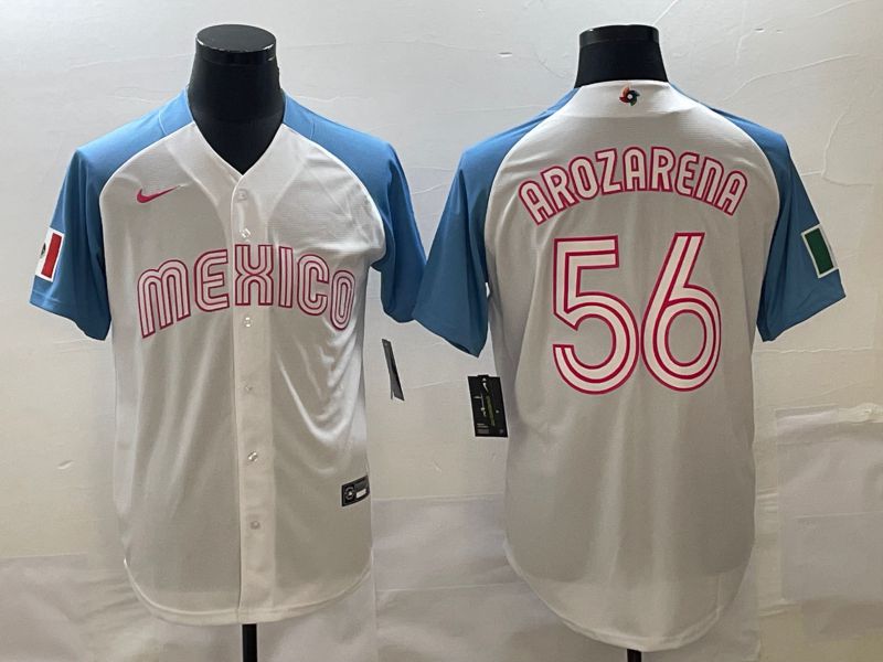 Men 2023 World Cub Mexico #56 Arozarena White blue Nike MLB Jersey22